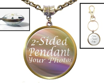Two Sided Portrait Necklace, Custom Photo Pendant, Photo Key Ring, Personalized Bag Clip, or Custom Purse Clip, Your Choice of Finish
