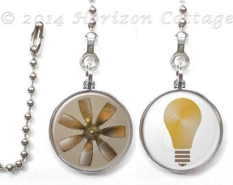 Ceiling Fan and Light Pull Set, Either or Both, Double Sided Image of Fan and/or Light Bulb, Two-Sided Light or Fan Pull, Your Choice