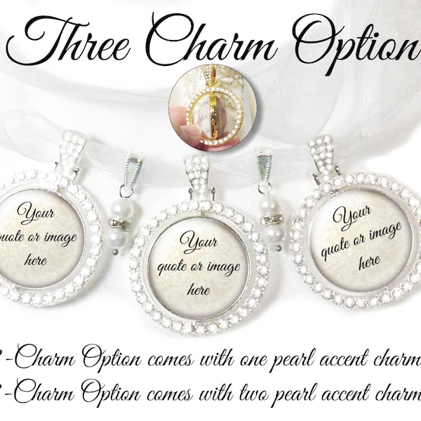 Elegant Single or Double Sided Swivel Rhinestone Bridal Bouquet Charm, 1- or 2-Sided Photo Charms, Rose Gold, Silver Tone, and Gold Tone