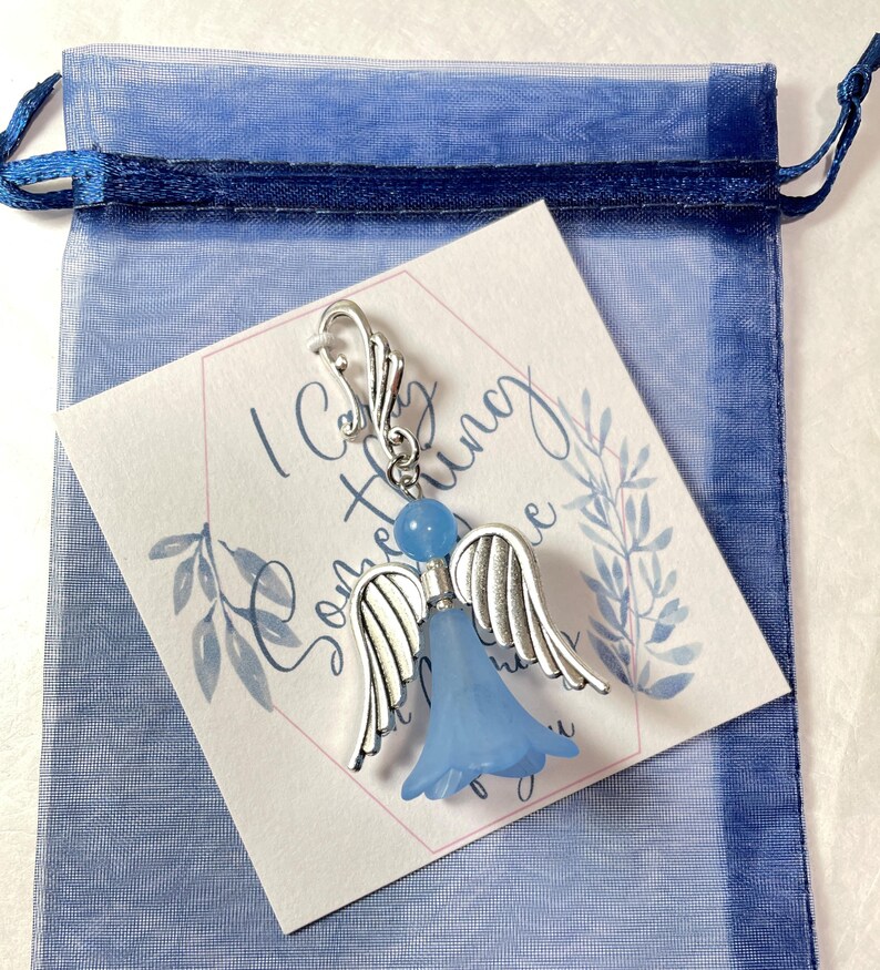 Something Blue Angel Wedding Bouquet Charm, Shower Gift, I Carry