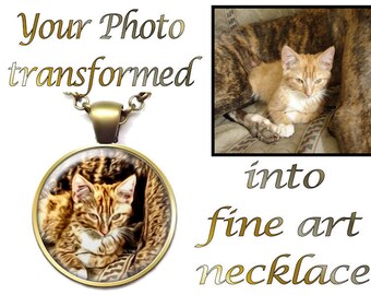 Custom Pet Necklace, Custom Cat Painting, Custom Digital Painting, Custom Cat Portrait, Custom Cat Photo, Your Choice of Finish