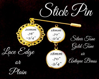 Wedding Stick Pin, Lapel Pin, Memorial Pin, Boutonniere Pin, Text or Photo Lapel Pin or Brooch, Gold Tone, Silver Tone, and Antique Brass