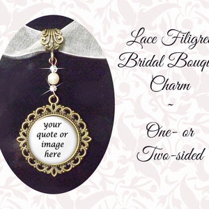 Bridal Bouquet Charm, Crystals & Pearl, One or Two-Sided Custom Wedding Charm, Your Photo and/or Text, Double Sided Memory Charm image 1