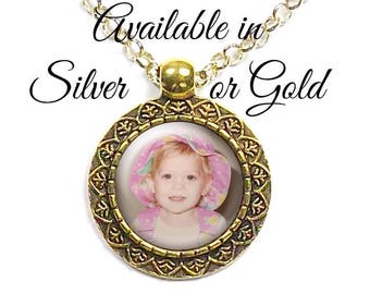 Custom Photo or Quote Pendant, Custom Photo Necklace, 3/4" Image in a Necklace, Your Own Photo or Quote, Your Choice of Gold or Silver Tone