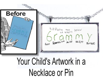 Your Child's Artwork in a Necklace, Your Kid's Drawing, Grandchild's Art, Kid's Artwork Necklace, Kid's Art Pendant, Choice of Finish