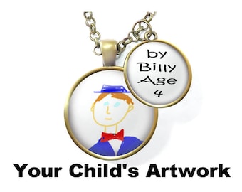 De illustraties van uw kind in een ketting, uw jong geitje tekening, kleinkind van kunst, glazen koepel sieraden, keuze van afwerking