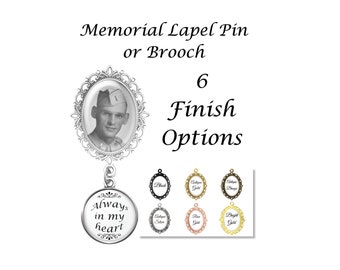 Wedding Memory Lapel Pin, Brooch, Memorial Photo Charm, Boutonnière Memory Pin, Family Lapel Pin, 6 Finish Options