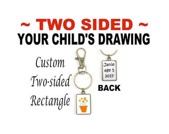 Your Child's Drawing, Two-Sided Keyring, Your Photo or Text in a Double-Sided Purse Clip, Personalized Key Ring, Your Kid's Artwork