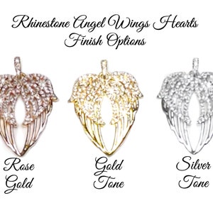 Rhinestone Angel Wings Heart Bouquet Memorial Charm, Single or Double Sided Wedding Memory Charm, Bridal Memento, Your Choice of Finish image 2