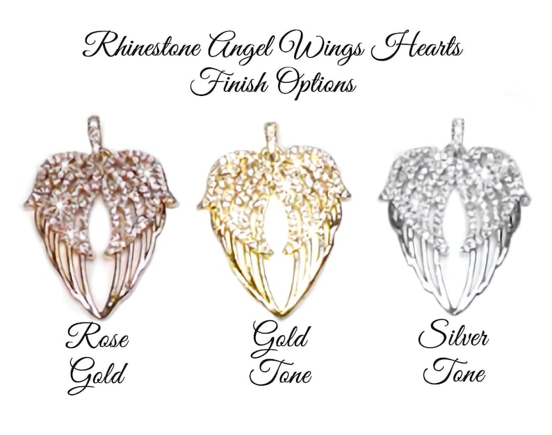 Rhinestone Angel Wings Heart Bouquet Memorial Charm, Single or Double Sided Wedding Memory Charm, Bridal Memento, Your Choice of Finish image 2