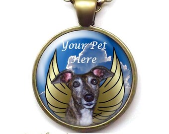 Pet Memorial Pendant - Golden Wings on God Light Sky - Digitally Edited - Pendant, Key Ring, or Set