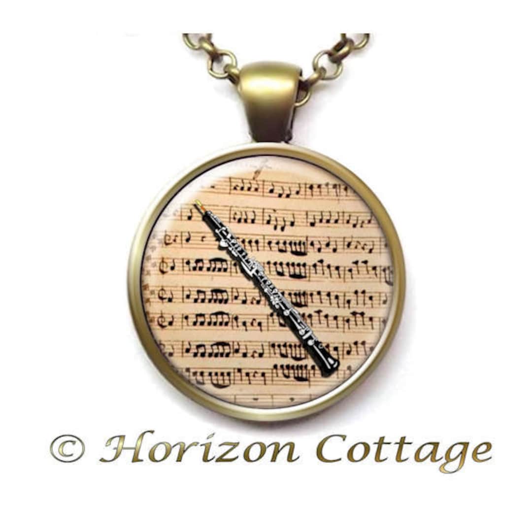 Oboe Over Classical Sheet Music Pendant, Oboe Necklace, Oboe Pendant