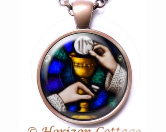 Eucharistic Minister Pendant, Holy Communion Necklace, Glass Dome Jewelry, Your Choice of Finish