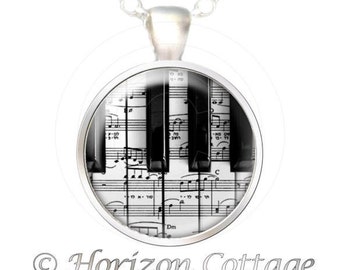 Piano With Classical Sheet Music Overlay Necklace - Digital Art to Wear - Your Choice of Finish