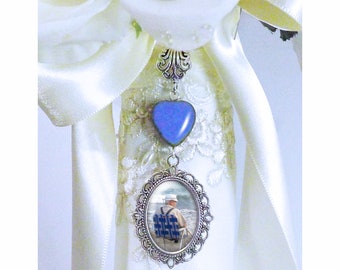 Something Blue Heart Wedding Bouquet Photo or Quote Charm, Custom Wedding Bouquet Jewelry, 1 or more photo charms, Six Finishes Available