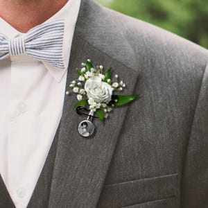 Plain Edge Photo Boutonniere Pin, 5 finish options