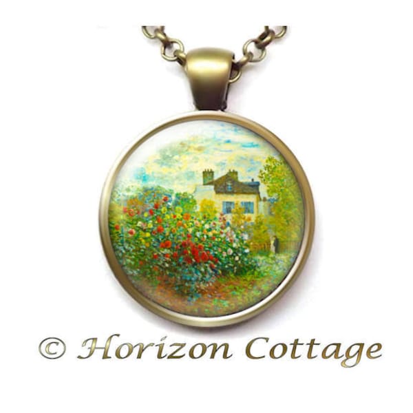 The Artist's Garden in Argenteuil by Monet, Old Masters' Classic Artwork, Garden Necklace, Classic Painting to Wear, Your Choice of Finish