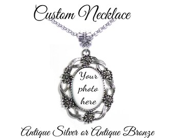 Elegant Custom Necklace Using Your Own Photo, Quote, or Handwriting, Your Choice of Finish