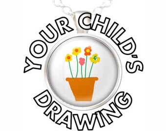 Kid's Artwork, Your Child's Drawing, Your Child's Artwork, Sidewalk Art, Kid's Drawing in a Pendant Necklace, Your Choice of Finish