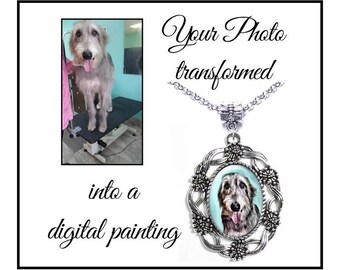Elegant Pet Necklace, Custom Pet Painting, Custom Digital Painting, Custom Cat Portrait, Custom Dog Photo, Your Choice of Finish