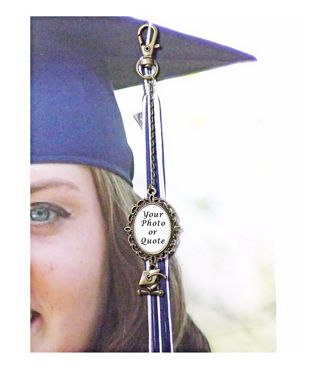 Graduation Tassel Charm, Memorial Photo Charm for Mortarboard