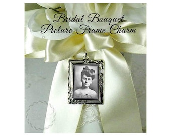 Picture Frame Bridal Bouquet Charm, Custom Photo Wedding Bouquet Memory Charm, Ring Bearer Pillow Charm, Wedding Memento, Rose Frame, Floral