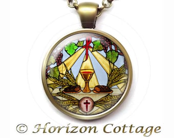 Holy Communion Necklace, Eucharistic Minister Pendant, Glass Dome Jewelry, Your Choice of Finish