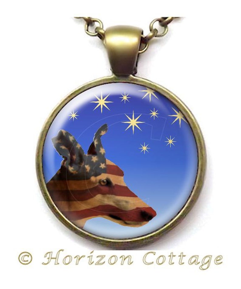 Patriotic Greyhound, Service Dog, Antique American Flag, Starry Sky, American Flag, Flag Day, Independence Day, Art Photo Pendant image 1