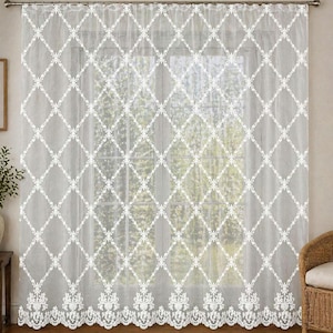 Panel de cortina de tul bordado floral – Decoración elegante - Hecho en Italia