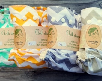 4pc hemp-cotton cloth diaper set/pack + wool diaper cover / XL / pocket cloth nappy with insert / gift /