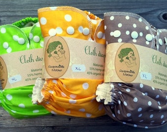 SALE! 3pc hemp-cotton cloth diaper set/pack + wool diaper cover XL size pocket cloth nappy with insert natural material