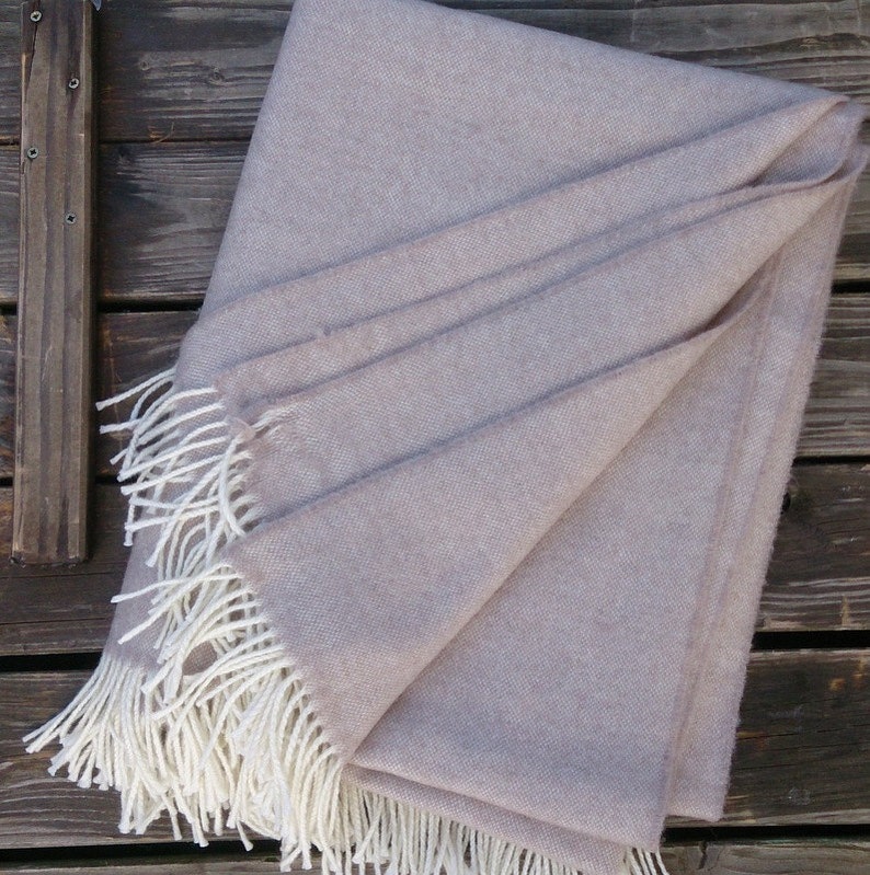 100 extra fine merino wool blanket white/ cream color / throw Etsy