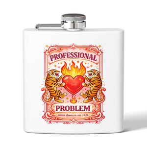 Petaca divertida con diseño de problema profesional, petaca con forma de corazón de tigre, regalo con humor atrevido, petaca para despedida de soltera.