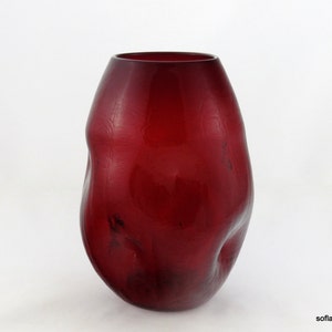 Pilgrim 60 Ruby Crackle Free Form Dented Vase - Vintage 1940s 1950s Pilgrim Glass