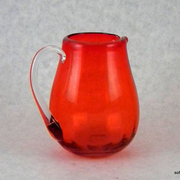 Pilgrim Glass 750 Tangerine Rib Optic Glass Mini Pitcher - Vintage 1960s 1970s Window Glass