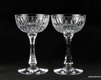 Hawkes Crystal Stem 7240 Eardley Cut Cocktail / Liquor Glasses - Vintage 1950s Barware (pair)