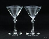 Libbey Rock Sharpe Cocktail Liquor Glasses w Gray Cut Ring on Stem 3010 - Vintage 1940s Barware (pair)