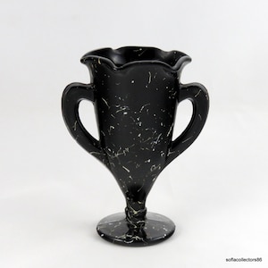 L.E. Smith 49 Black with Confetti Decoration Loving Cup Vase   - Vintage 1950s L.E. Smith Glass