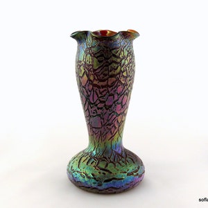 Rindskopf Rubina (Ruby) Iridescent Crackle Tall Art Glass Vase ca. 1900
