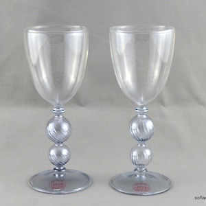 Vietri Imperial - Blue Pattern Venetian Style Italian Wine Glasses / Goblets with Labels (pairs)