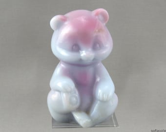 Fenton 5151 Undecorated Glossy Blue Burmese Seated Bear - Vintage ca. 1984 Fenton Glass