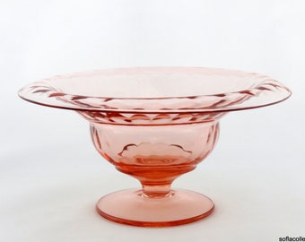 Heisey (possibly) Pink Diamond Optic Rolled Edge Footed Bowl or Comport/Compote ca. 1930s