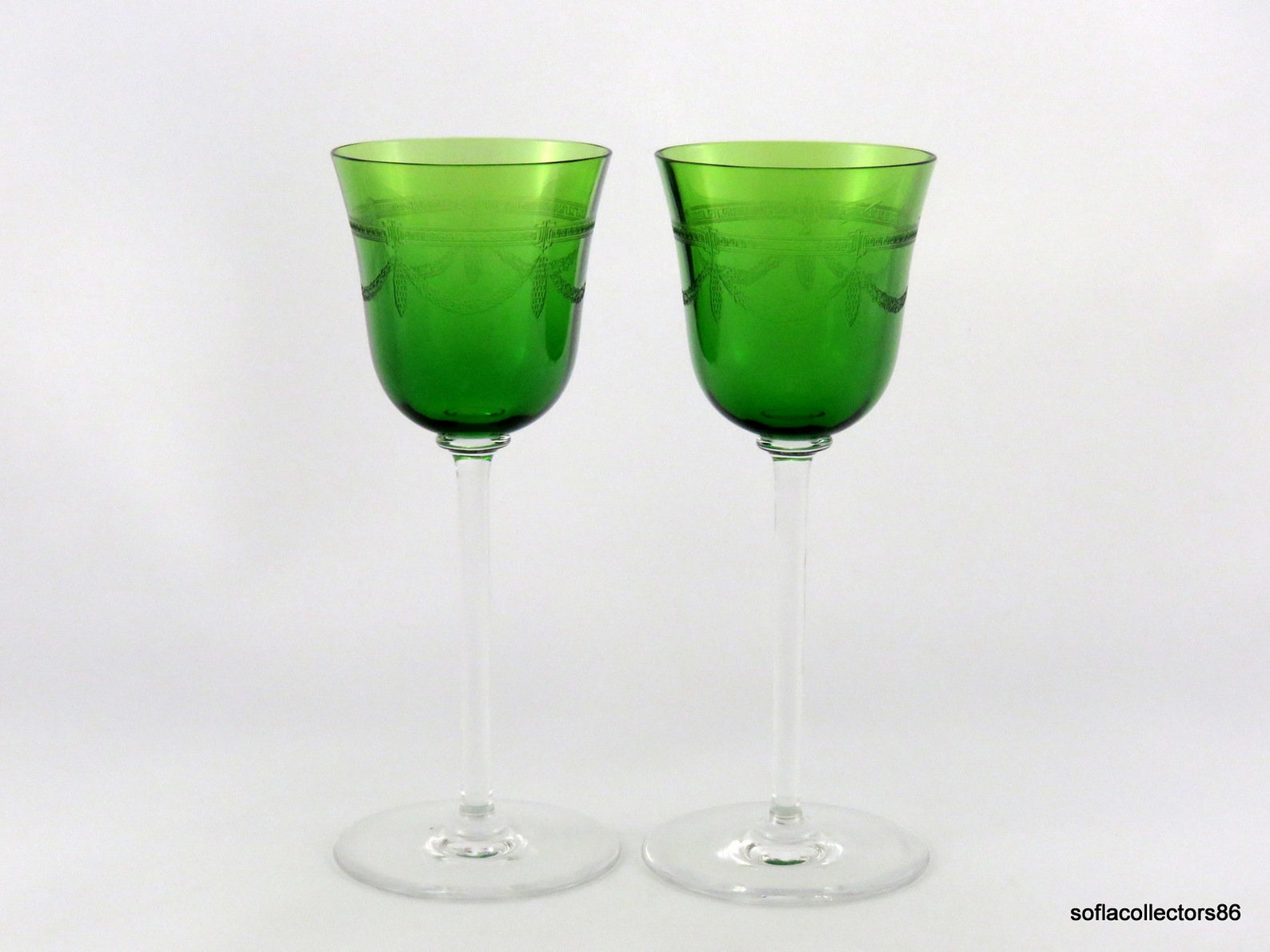 Heisey Green & Crystal Wine Glasses / Goblets W 152 Apollo Etsy