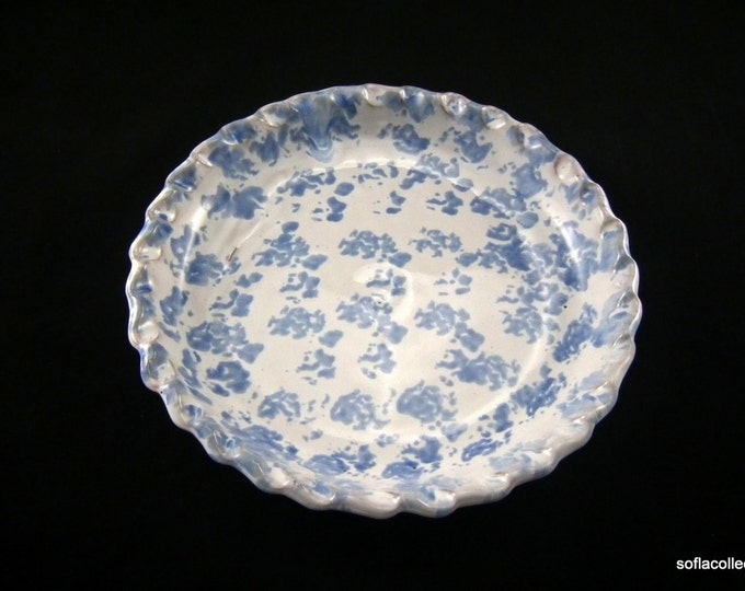 Bybee Pottery 10 Pie Plate / Quiche Plate Blue on White Speckle