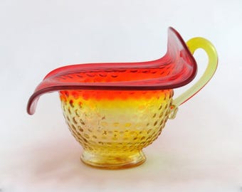 Wazon/miska JIP ze szkła Kanawha z uchwytem Amberina i ćwiekami: kształt nr 297