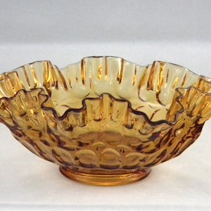 Fenton 4435 CA Thumbprint Pattern Colonial Amber Bowl or Bon Bon - Vintage 1960s Fenton Glass