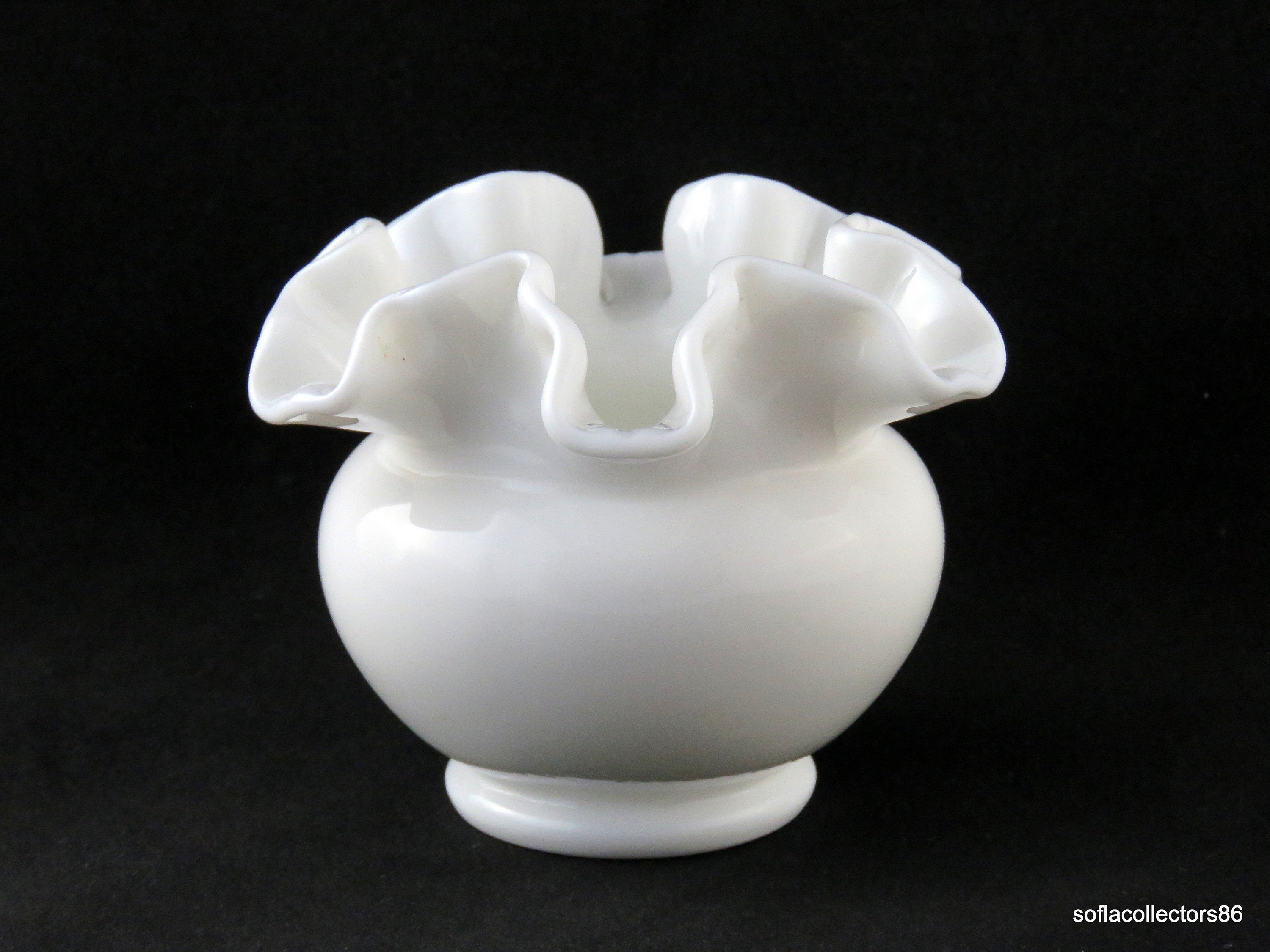 Fenton 7351 Double Crimp Milk Glass Vase ca 1954-1957