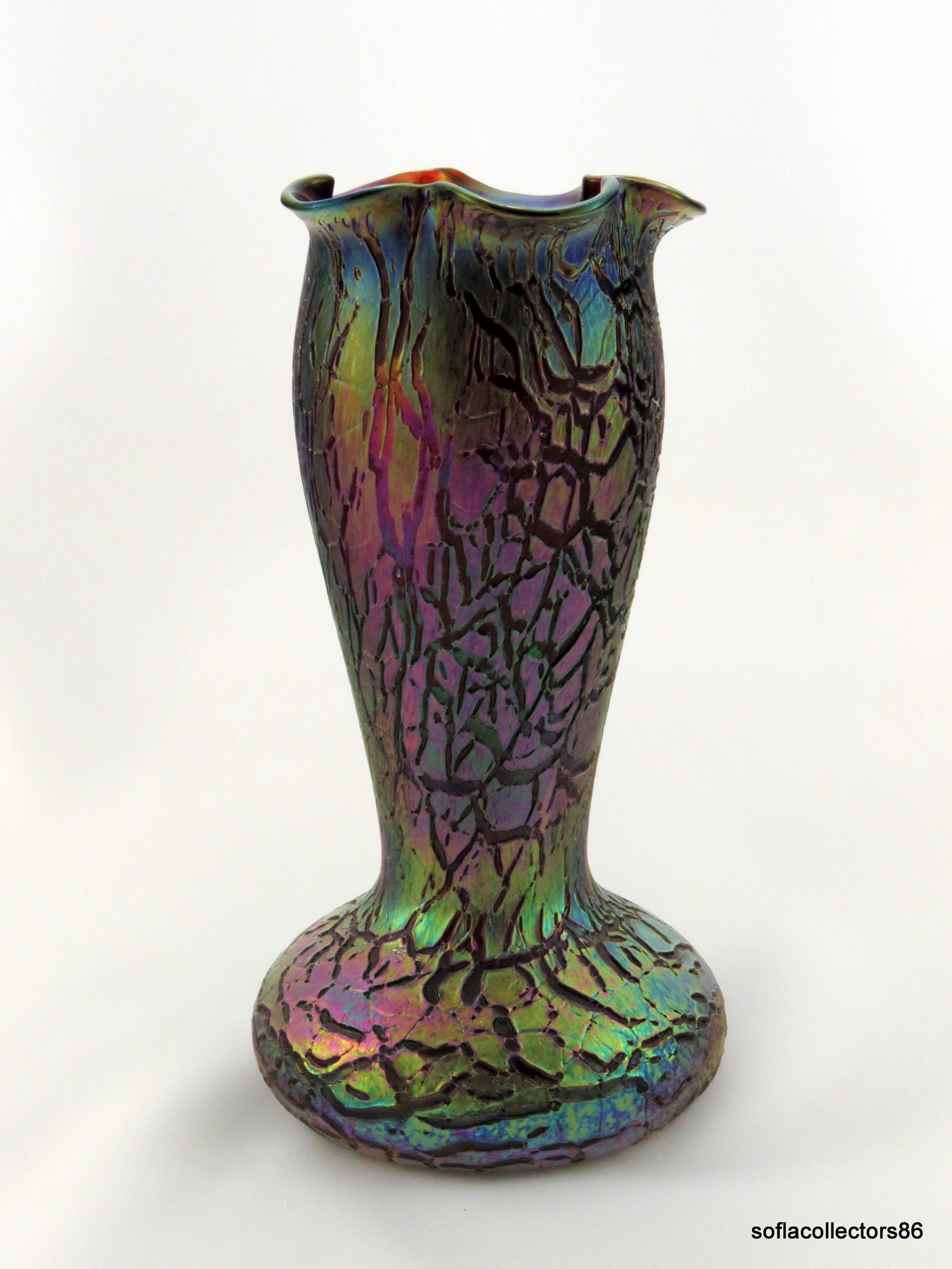 Lundberg Studios Gold Iridescent Ribbed Art Glass Vase