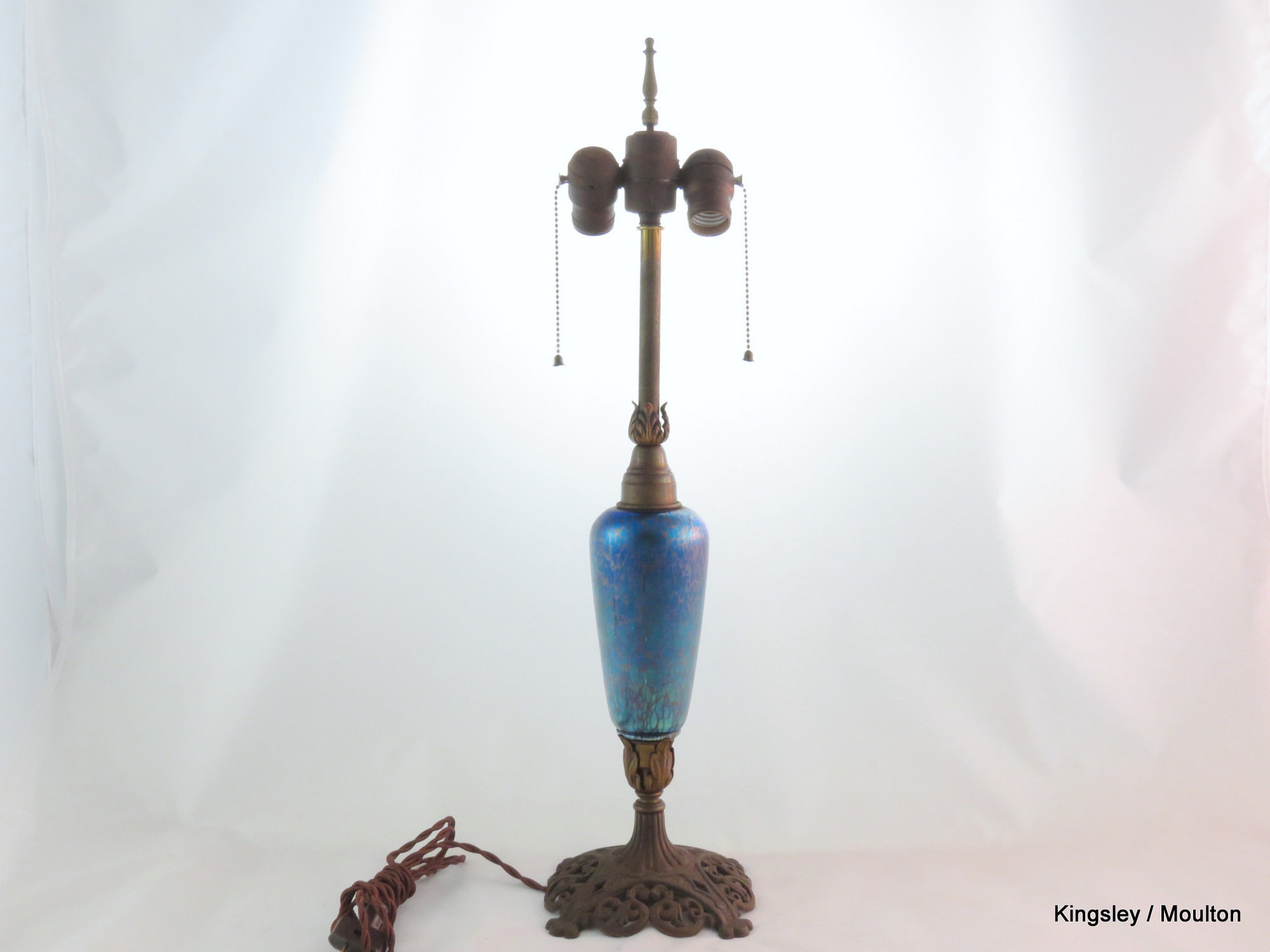 Mini lampe à huile pratique antique en verre bleu cobalt - France