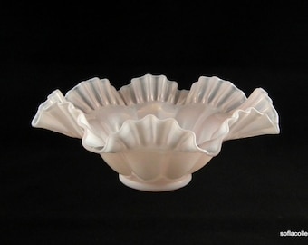 Fenton 1522 DC Rose Overlay Double Crimp Bowl - Vintage 1940s Fenton Glass